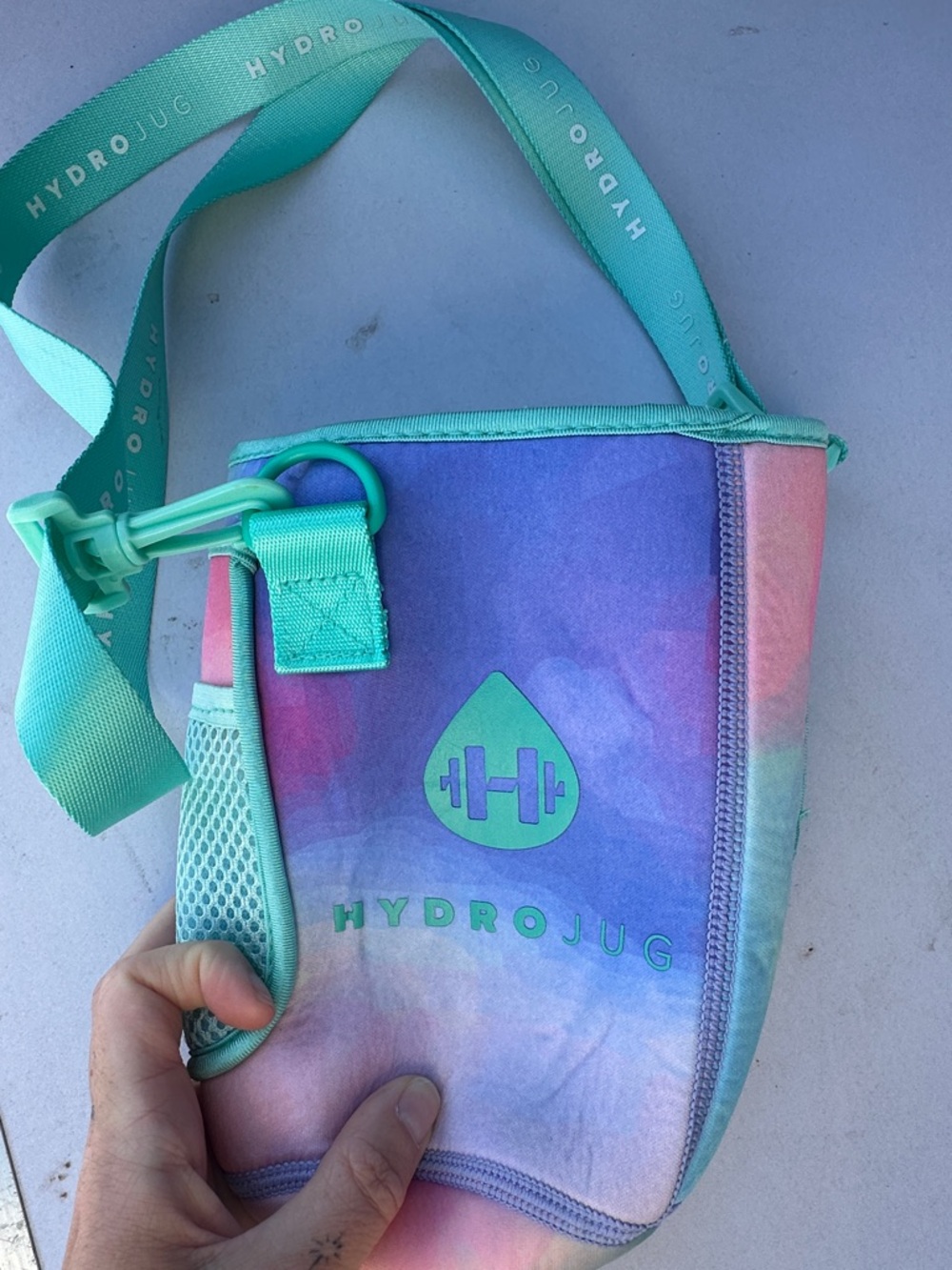 HydroJug Pastel Tie-Dye Neoprene Crossbody Bottle Carrier - Teal Accents